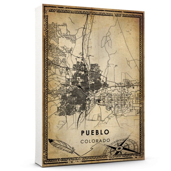 Pueblo Vintage Map Prints Canvas, Colorado Map Art Canvas, Canvas, Pueblo Map City style Watercolor art Canvas