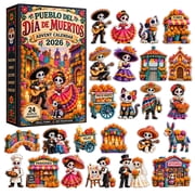 Pueblo del D a de Muertos Advent Calendar 2026, 24Pcs Mexican Day of the Dead Town Acrylic Hanging Ornaments Countdown Blind Box, Folk Art Collectibles, Christmas Tree Surprise Gift