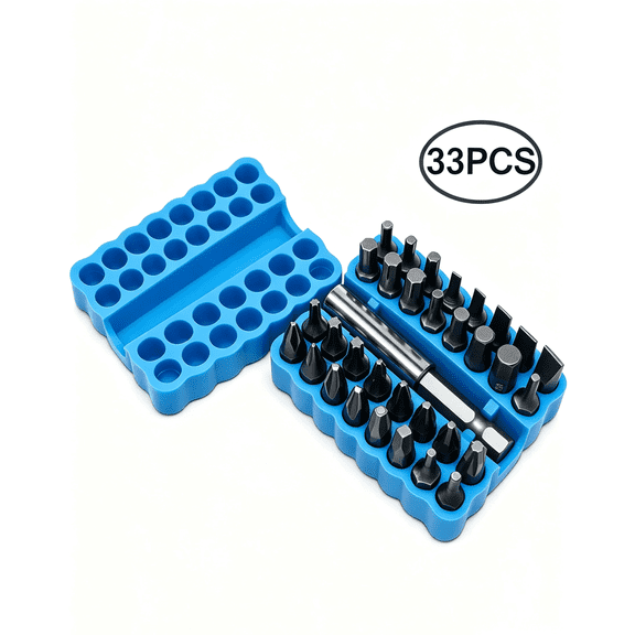 Puedo 33 PCS Screwdriver Bit Set, Magnetic Drill Bit Kit with Extension Holder for DIY & Repair, with Blue Box