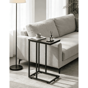 Puedo Black Mobile Side Table, C Shaped End Table with 360 Wheels for Couch, Bed, Home, Office