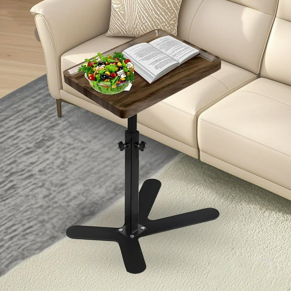 Puedo C Shaped End Table Side Table for Small Space TV Stand for Living Room, Bedroom, Walnut