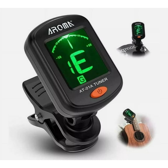 Puedo Clip-On Tuner for Guitar, Bass, Violin & Ukulele, 360 Rotation, Auto-Off, Portable
