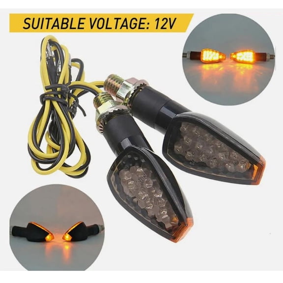 Puedo LED Motorcycle Turn Signal Lights, Arrow Shape, 12V Universal Amber Indicator Blinkers (2 Pack)