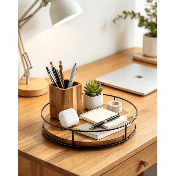 Puedo Wood Lazy Susan Turntable Organizer Countertop Rotating Spice Rack with Metal Rim9