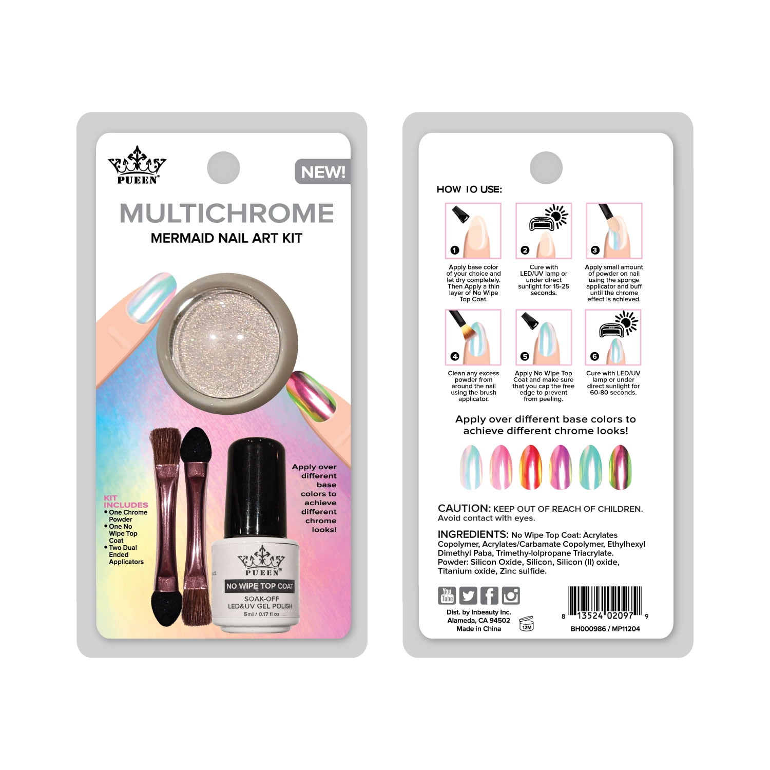 Pueen Multichrome Mermaid Powder Nail Art Kit