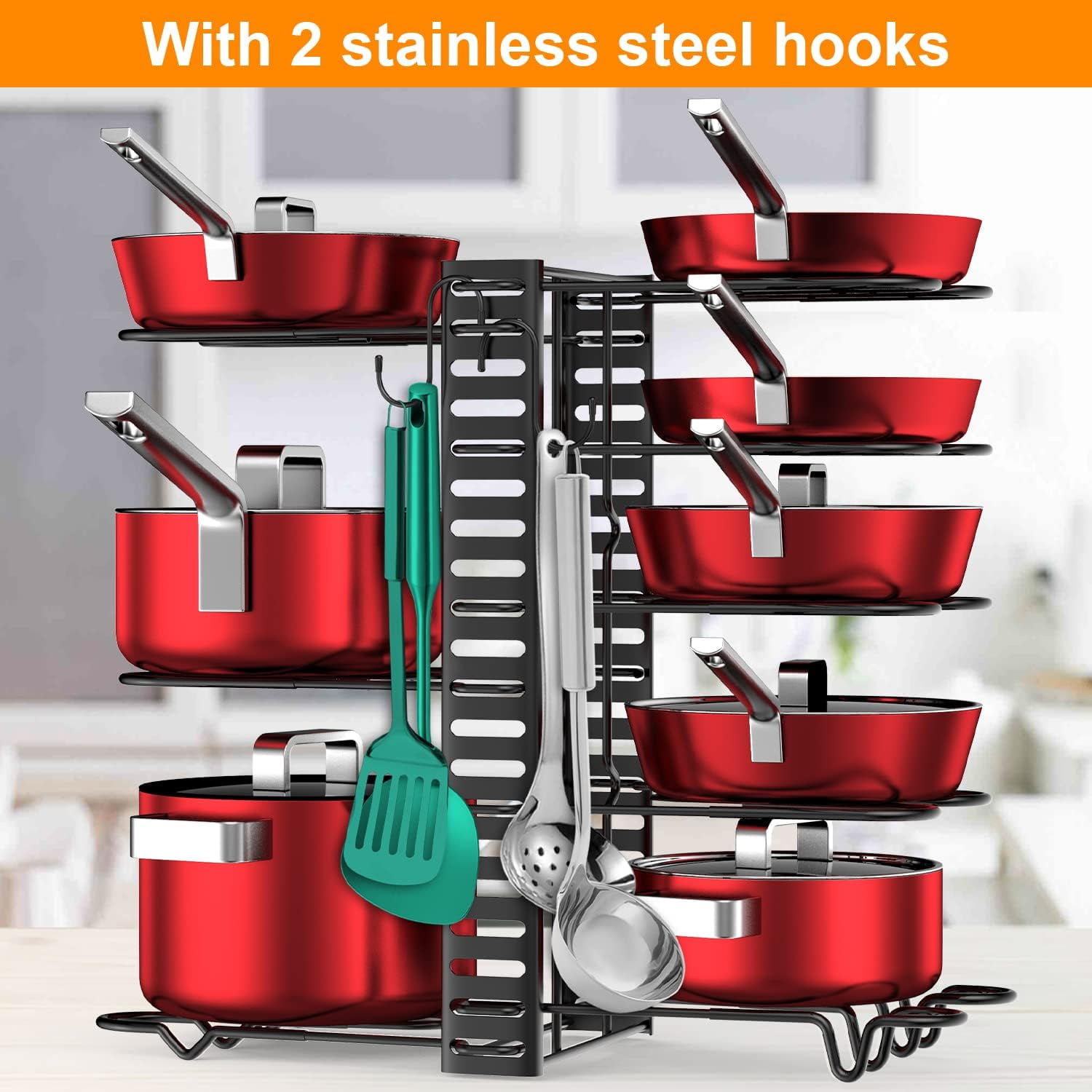 Pueikai 8 Tiers Pots and Pans Organizer with S Hooks for Hanging
