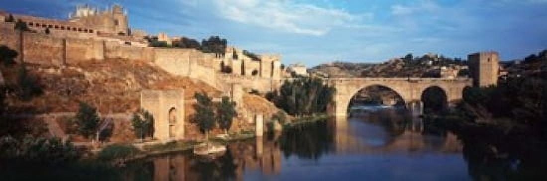 Puente De San Martin Bridge over the Tagus River Toledo Spain Canvas Art - Walter Bibikow DanitaDelimont (49 x 16)