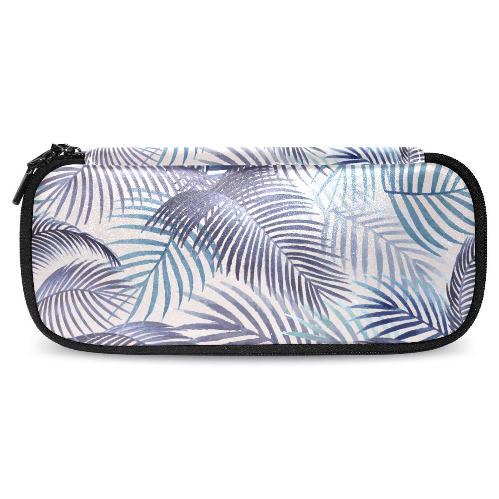 Pueple Palm Leaves Pattern Stylish Leather Toiletry Bag Durable
