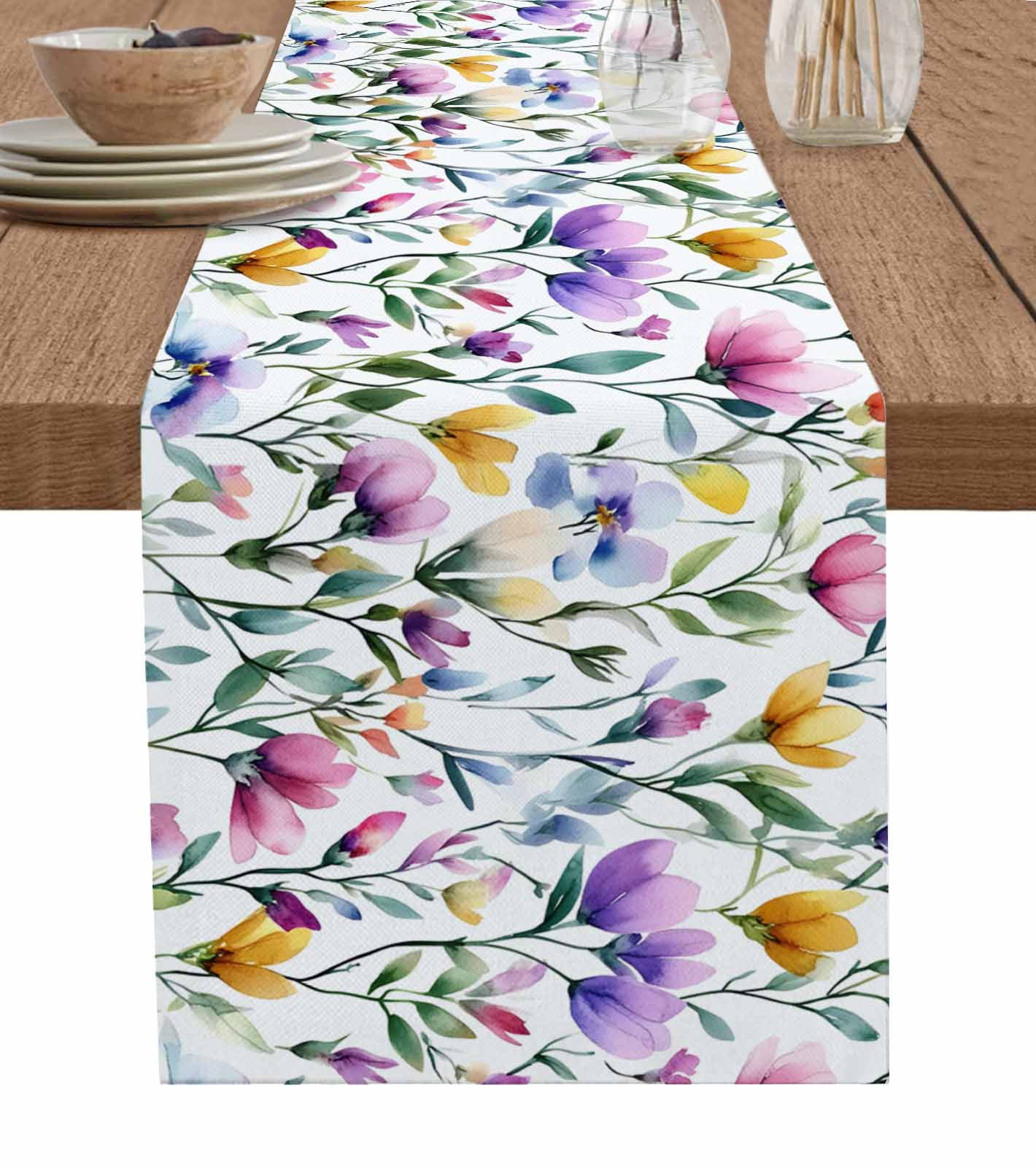 Pueple Pink Flower Burlap Cotton Table Runner 16x72 Inches Long ...