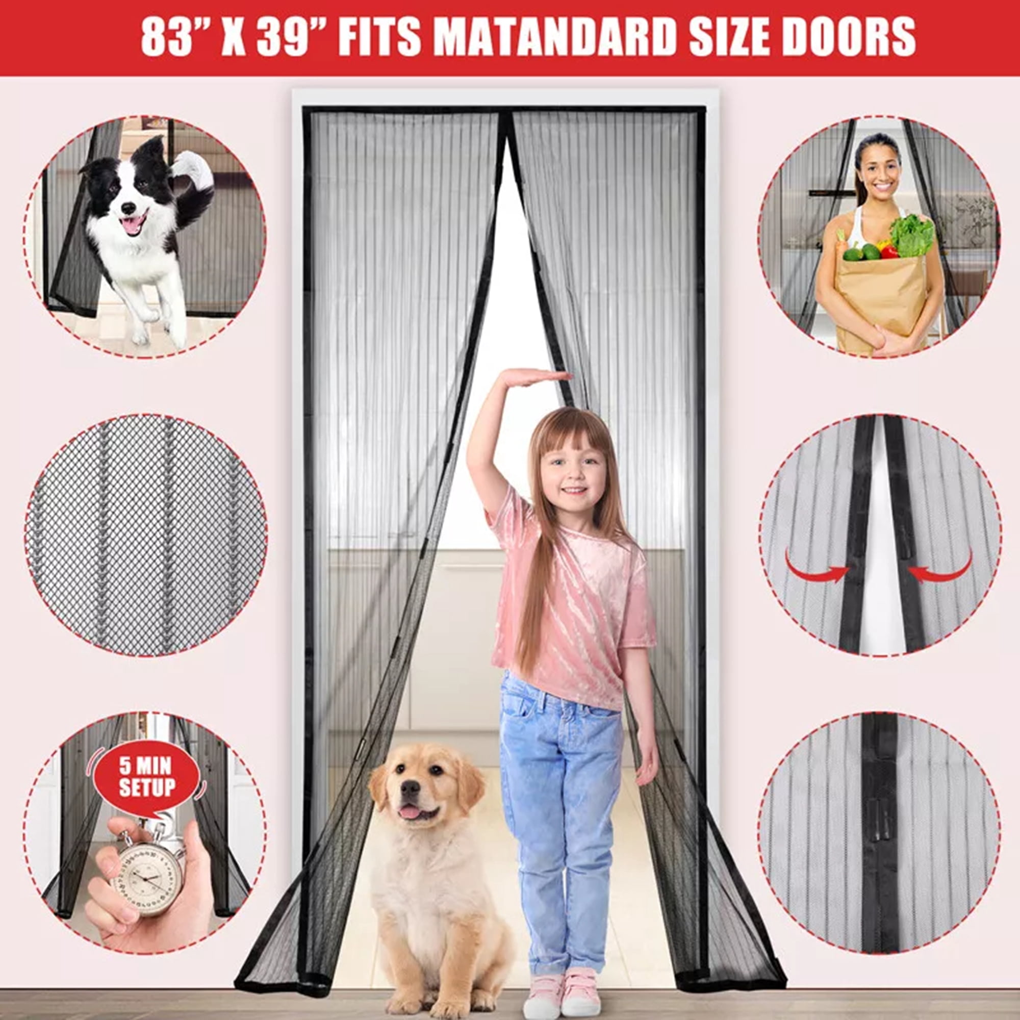 Puerta Magnetica Con Mosquitero 38x82" Cortina De Malla Magntica Para Mosquitos