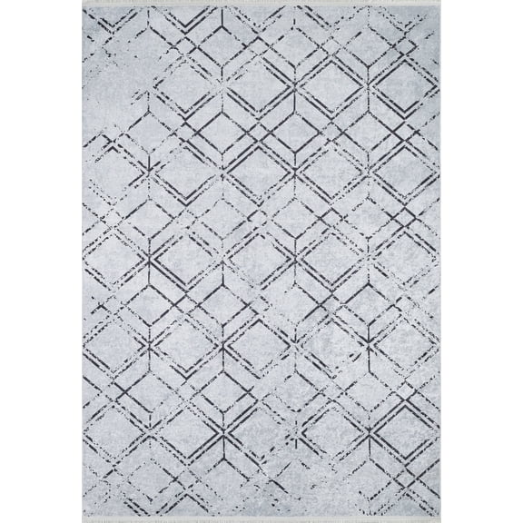 Puerto Grey Modern Polyester Area Rugs for Living Room Washable Rugs Boho Moroccan Area Rug Soft Geometric Bohemian Carpet Distressed Indoor Rug for Bedroom Dining Room Office Nonslip Rug