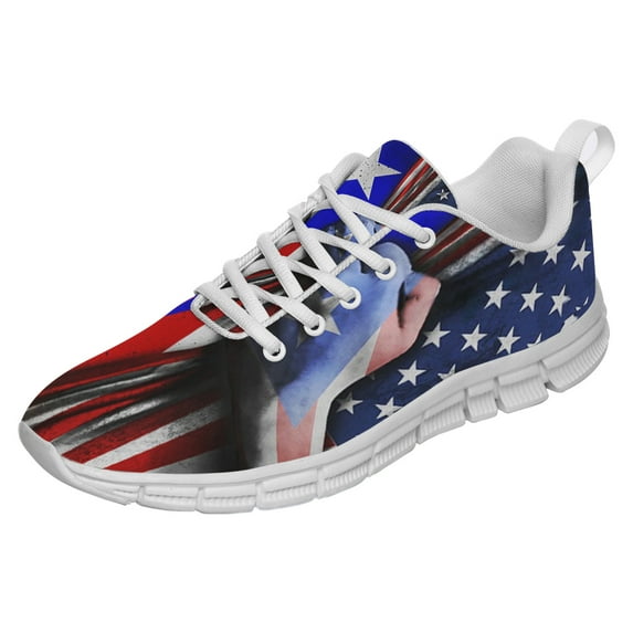 Puerto Rican American Flag Shoes for Men Women Running Shoes Lightweight Walking Sneakers Mesh Athletic Sport Shoes White Size 4