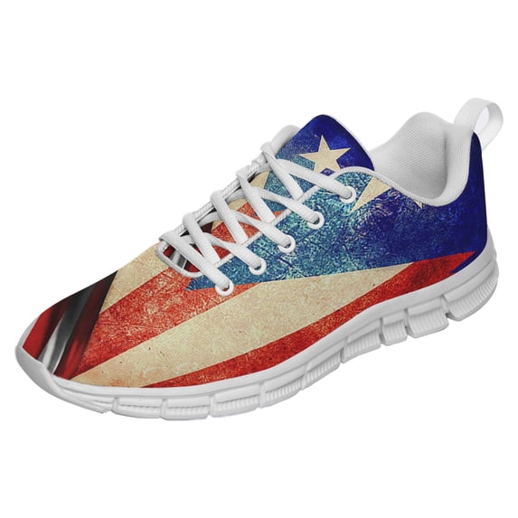 Puerto Rican American Shoes for Men Women Running Shoes Lightweight Walking Sneakers Mesh Athletic Sport Shoes White Size 4