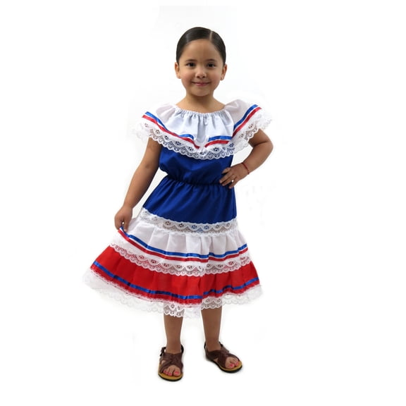 Puerto Rican Boricua Costa Rican Red Blue and White Girls Dress (Ages )