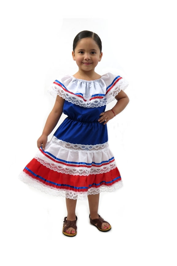 Puerto Rican Boricua Costa Rican Red Blue and White Girls Dress (Ages )