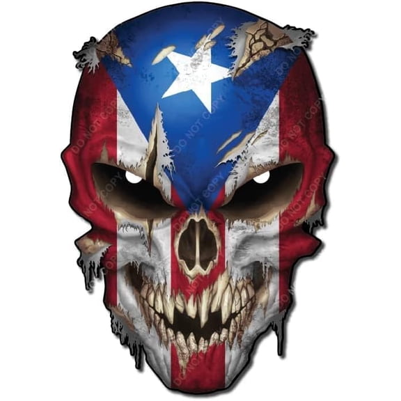Puerto Rican Country Flag Skull Decal Sticker with Reflective Eyes America Puerto Rico Pride Stickers for Cars Trucks Star Logo Emblem Graphic - Safe for Vehicle Paint - 3M Vinyl Graphic