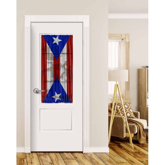 Puerto Rican Flag Blackout Door Curtains for French, Glass,Front, Back, Patio Door, Vintage Geometric Art Wooden Thermal Insulated Rod Pocket Window Curtain Drapes With Tiebacks 25"x40"