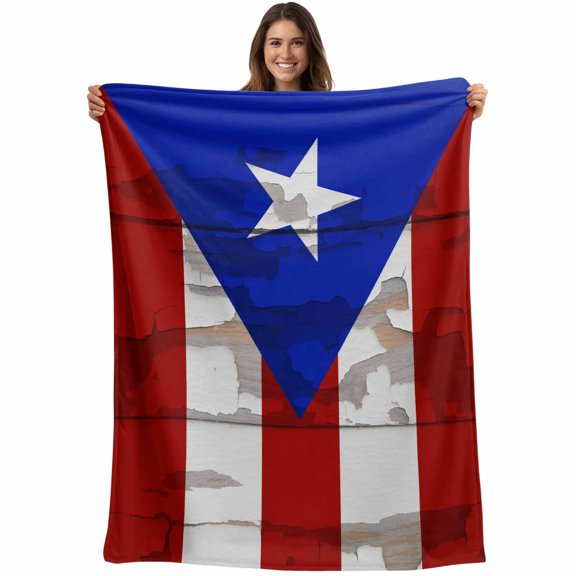 Puerto Rican Flag Blanket Soft Cozy Warm Throw Blanket for Couch, Plush Fuzzy Flannel Fleece Blankets for Sofa, Vintage Geometric Art Wooden Bed Blankets Lightweight Gifts for Women, 30"x40"