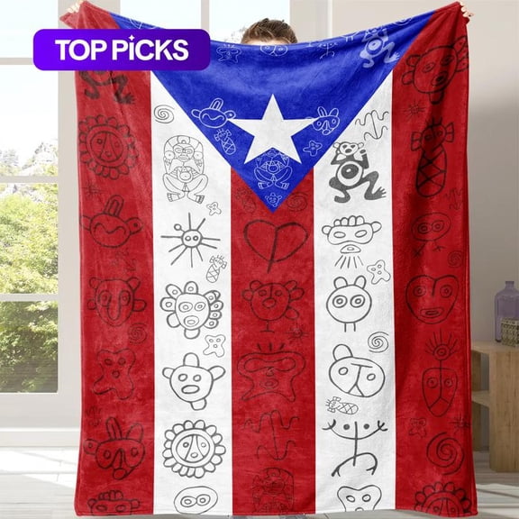 Puerto Rican Flag Flannel Blanket, Soft Warm Throw for Sofa Bed Travel Camping Office Chair, Lightweight Comfortable Gift Home Decor, Soft Fleece Blanket