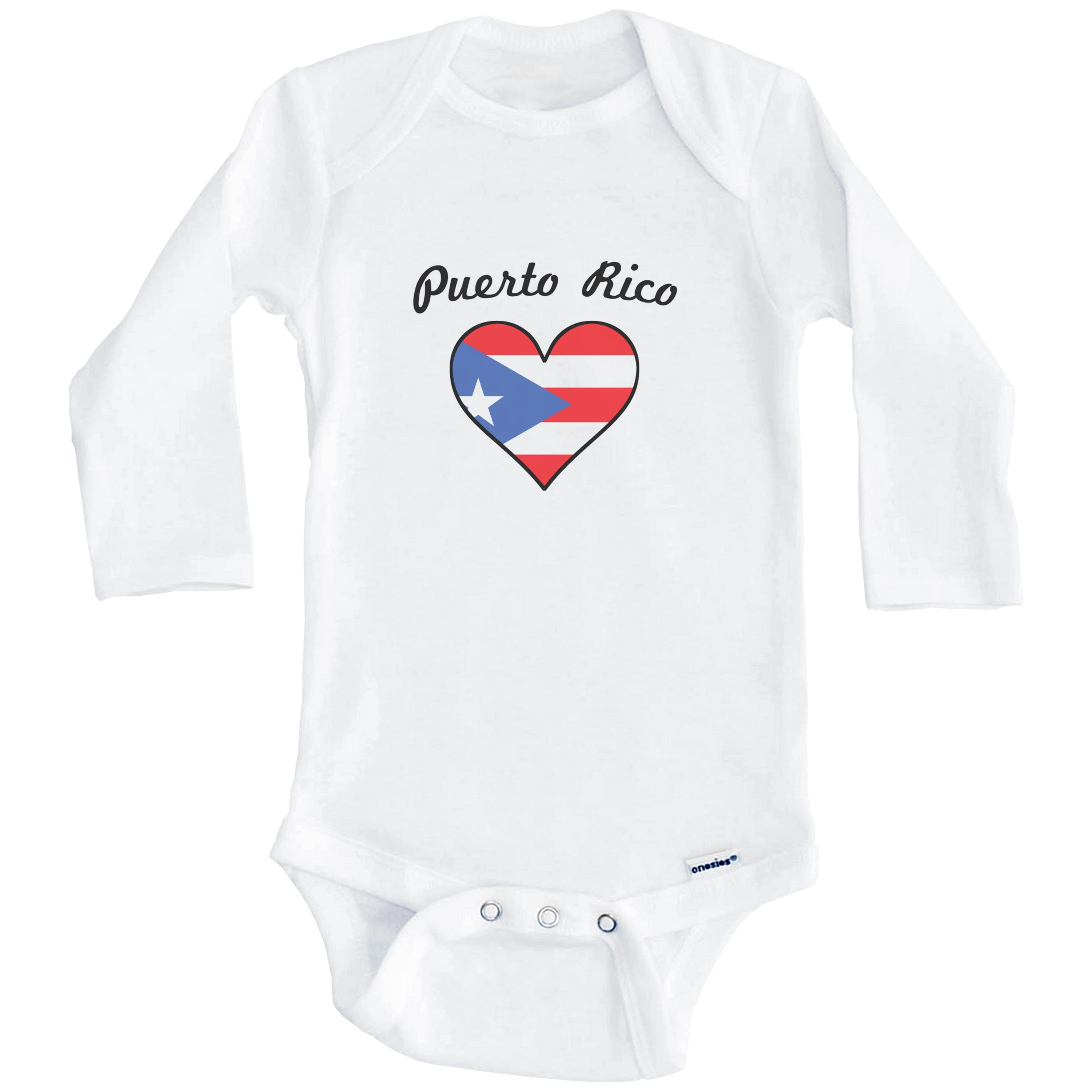 Puerto Rican Flag Heart Puerto Rico One Piece Baby Bodysuit (Long Sleeve), 0-3 Months White