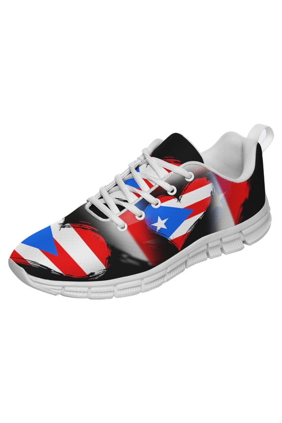 Puerto Rican Flag Heart Shoes for Men Women Running Sneakers Breathable Casual Sport Tennis Shoes Gift for Him Her White Size 3.5