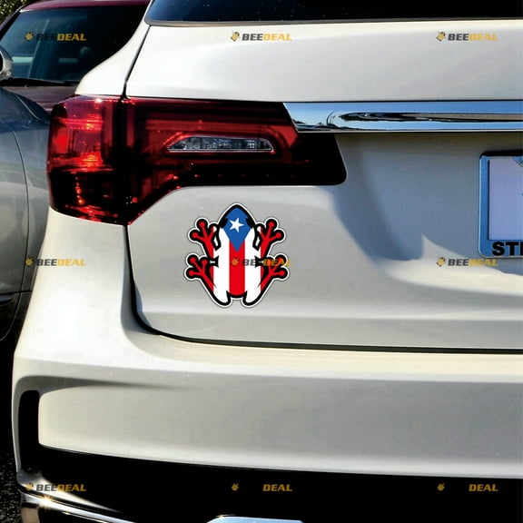Puerto Rican Flag Map Coqui Frog PR Car Magnet Puerto Rico Magnetic Sticker Decal - 2 Pack Reflective 4" - for Truck Door Fridge Reusable Waterproof a0315p