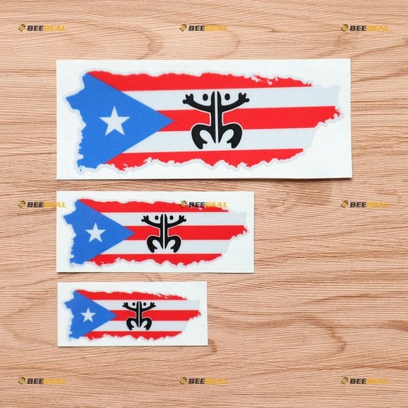 Puerto Rican Flag Map Coqui Frog PR Vinyl Puerto Rico Vinyl Decal Sticker - 3 Pack Reflective, 3 Inches, 4 Inches, 6 Inches - for Car Boat Laptop Cup Phone 03290A