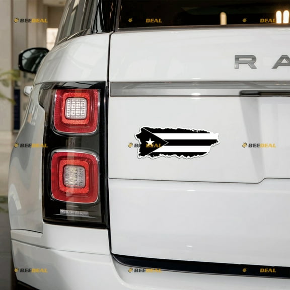 Puerto Rican Flag Map Outline PR Car Magnet Puerto Rico Black White Magnetic Sticker Decal - 2 Pack Glossy 5" - for Truck Door Fridge Reusable Waterproof
