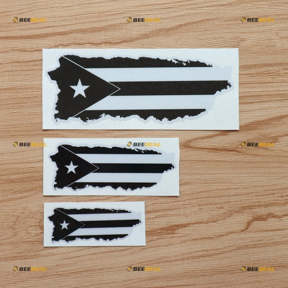 Puerto Rican Flag Map Outline PR Vinyl Decal Sticker Puerto Rico Black White - 3 Pack Reflective, 3 Inches, 4 Inches, 6 Inches - for Car Boat Laptop C