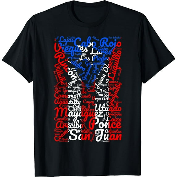 Puerto Rican Flag Shirt Towns And Cities Of Puerto Rico T-Shirt Black 4X-Large