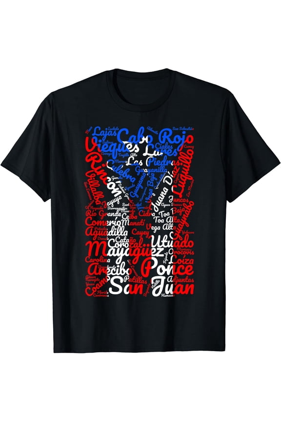 Puerto Rican Flag Shirt Towns And Cities Of Puerto Rico T-Shirt Black Large
