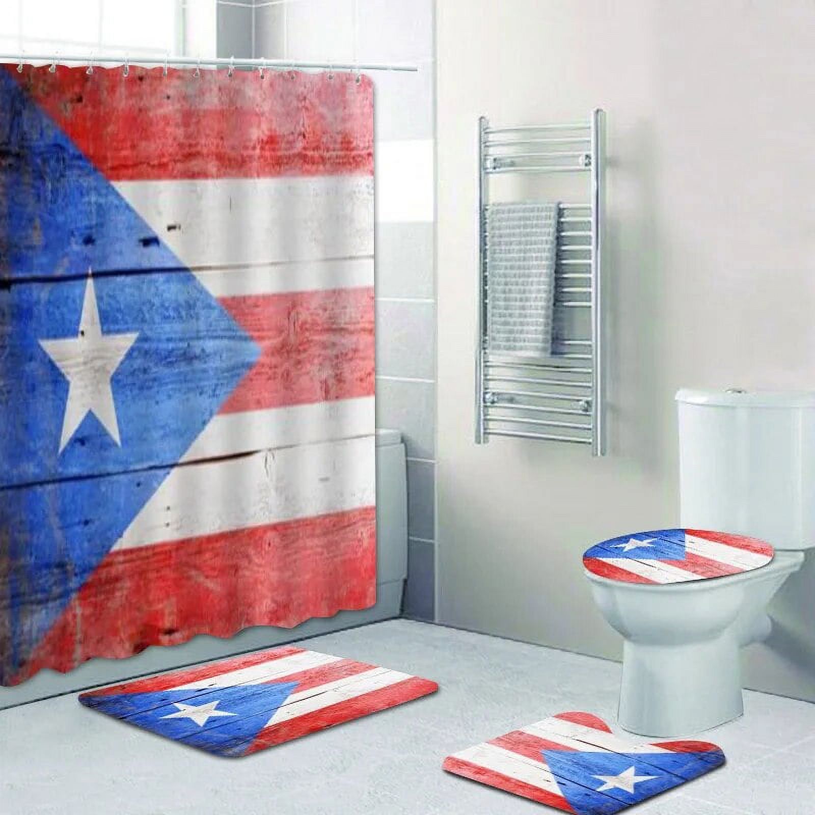 Puerto Rican Flag Shower Curtain 3D Printed Bath Mat Set Polyester