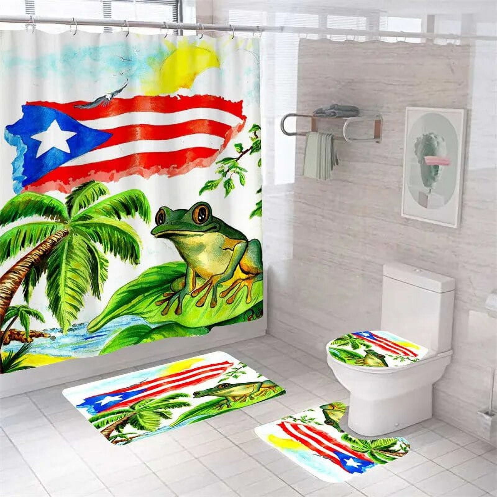 Puerto Rican Flag Shower Curtain 3D Printed Bath Mat Set Polyester