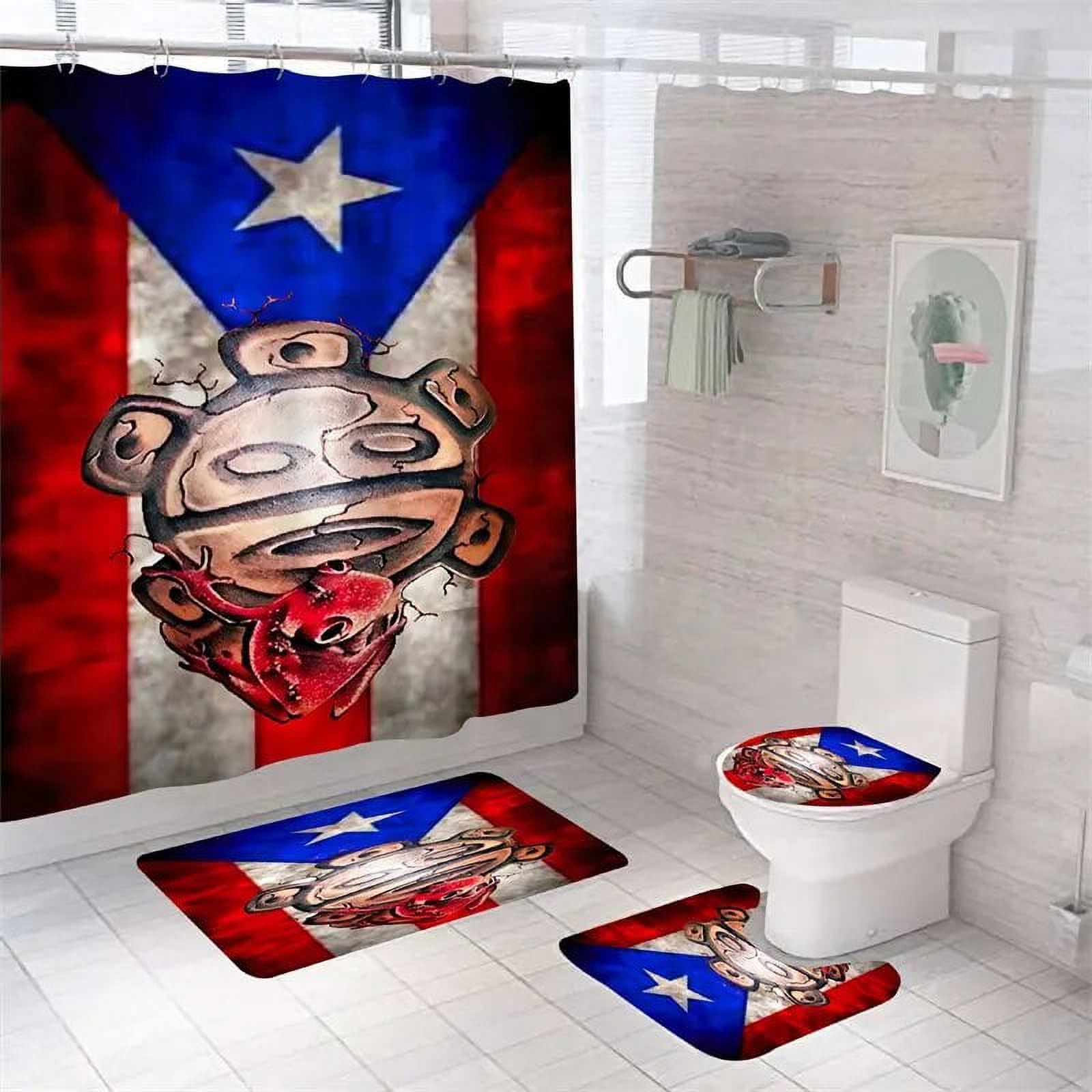 Puerto Rican Flag Shower Curtain 3D Printed Bath Mat Set Polyester