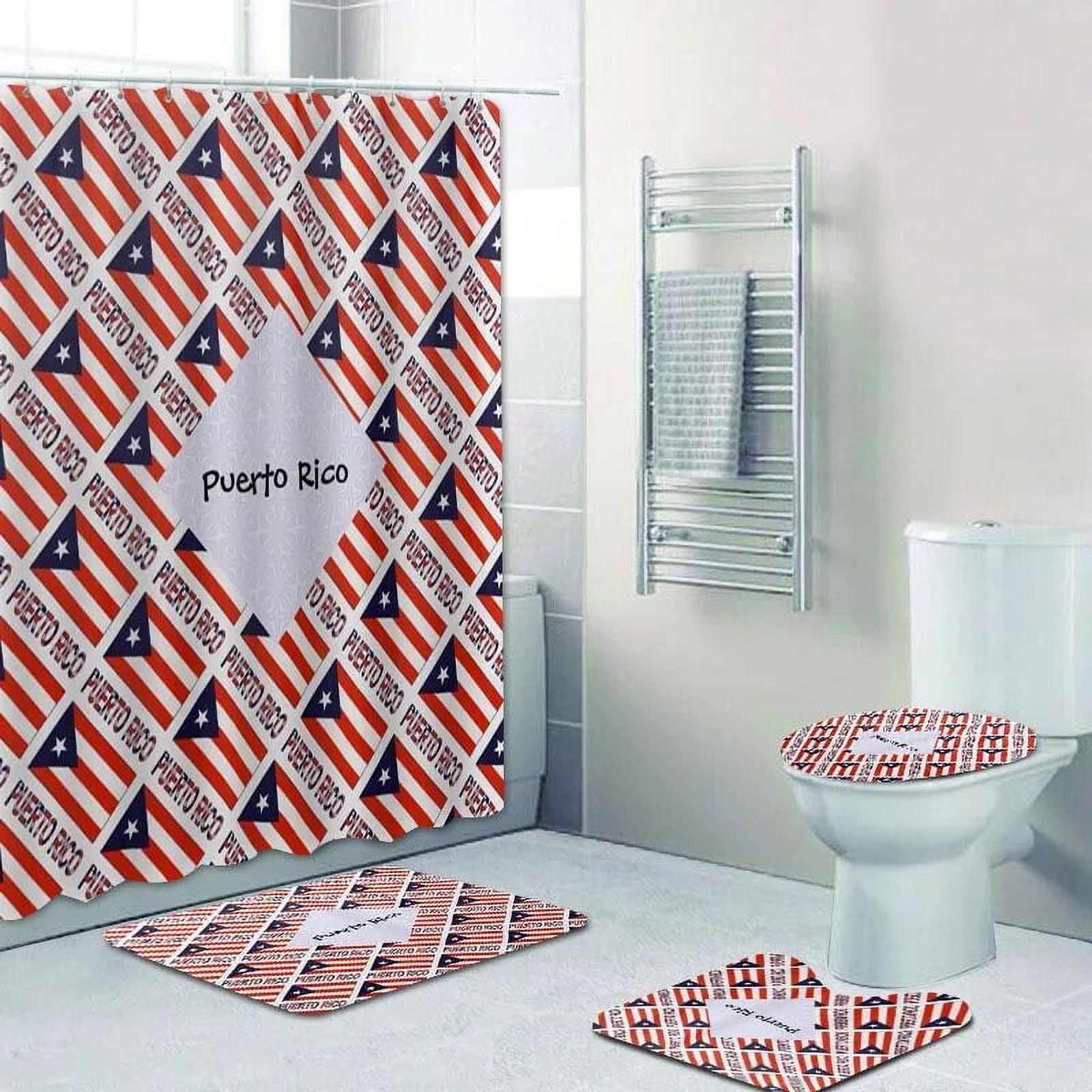 Puerto Rican Flag Shower Curtain 3D Printed Bath Mat Set Polyester