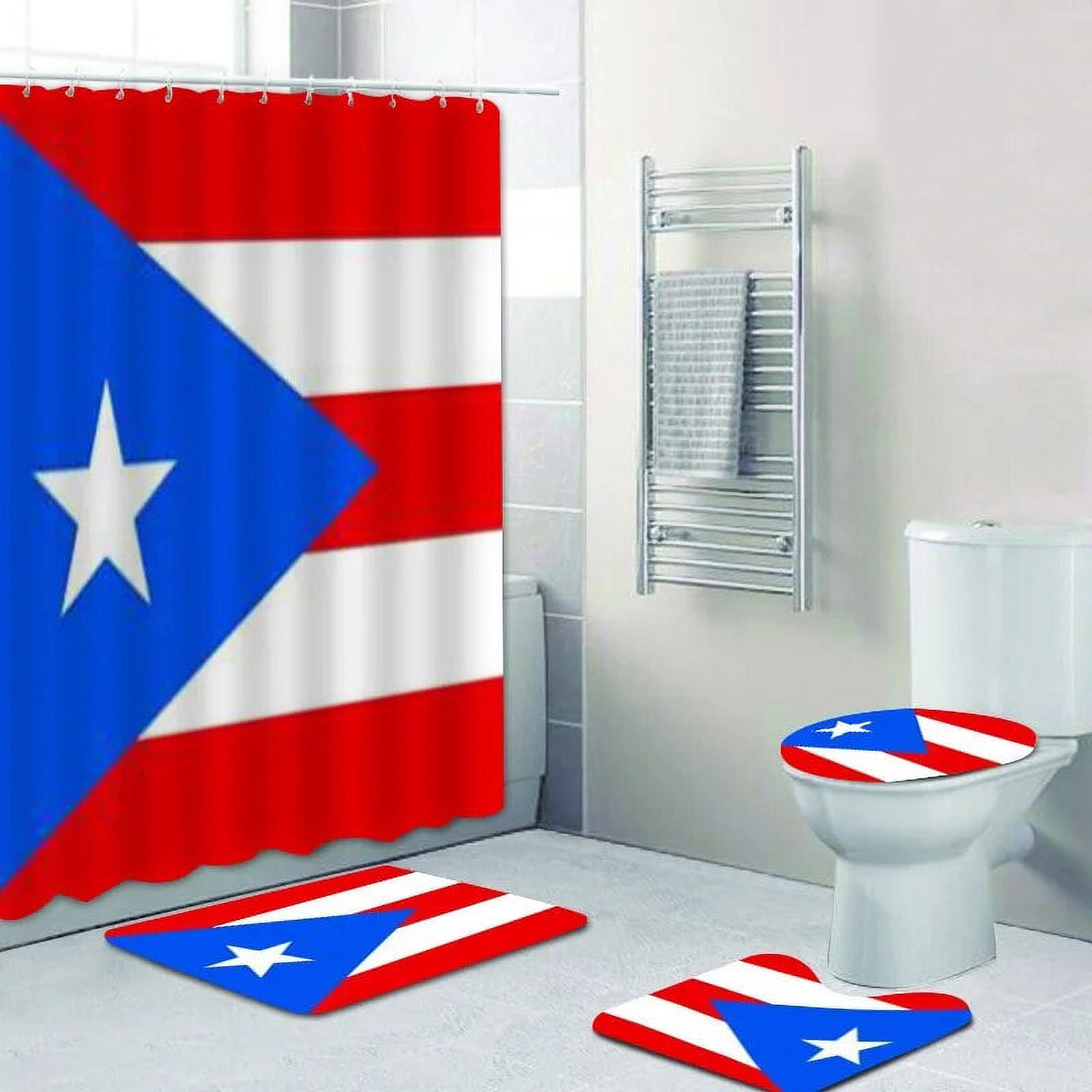Puerto Rican Flag Shower Curtain 3D Printed Bath Mat Set Polyester