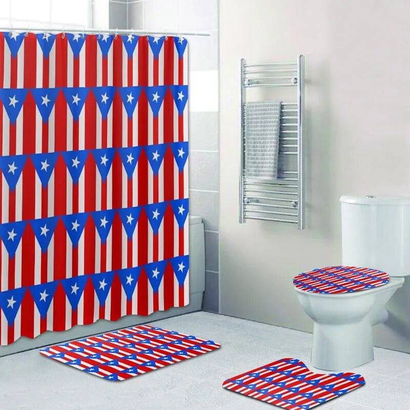 Puerto Rican Flag Shower Curtain 3D Printed Bath Mat Set Polyester