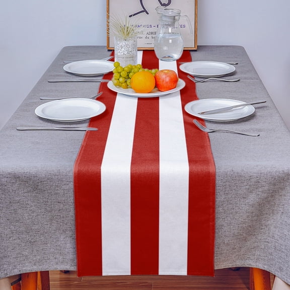 Puerto Rican Flag Table Runner 13x70in Non-Slip Cotton Linen Table Runners, Red and White Stripes Dresser Scarves TableRunner for Dinner Kitchen Dining Wedding Party
