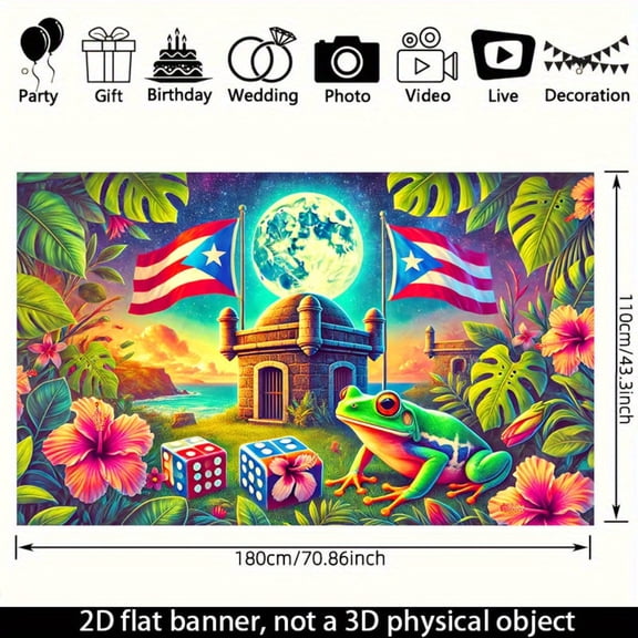 [Puerto Rican Frog Decoration] National Flag Frog Dice Puerto Rican Theme Decoration - 1 2D flat polyester banner background cloth, 70.8x43.3 inches, suitable for indoor and outdoor regional theme ac