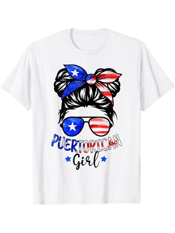 Puerto Rican Girl Messy Hair Rico Pride Patriotic Gift Kids T-ShirtMen and women, White T-shirt, size: Extra large