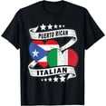 thumbnail image 1 of Puerto Rican Italian Flag, Half Puerto rican Half Italian Black T-Shirt Casual Crew Neck Top, 1 of 3