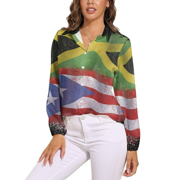 Puerto Rican Jamaican Love Jamarican Long Sleeve Blouse Woman