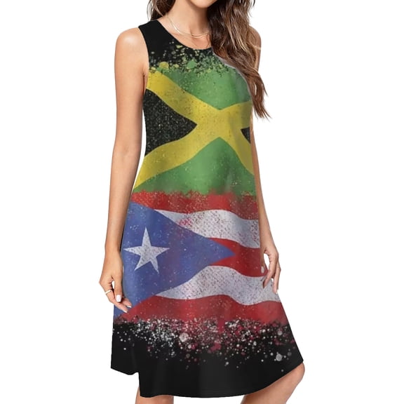Puerto Rican Jamaican Love Jamarican Spring Summer Dresses For Women Fashion Dress Casual Sleeveless Loose Sundress With Pockets