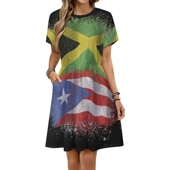 Puerto Rican Jamaican Love Jamarican Women's Dress Short Sleeve Summer Sundress Summer Women Clothes