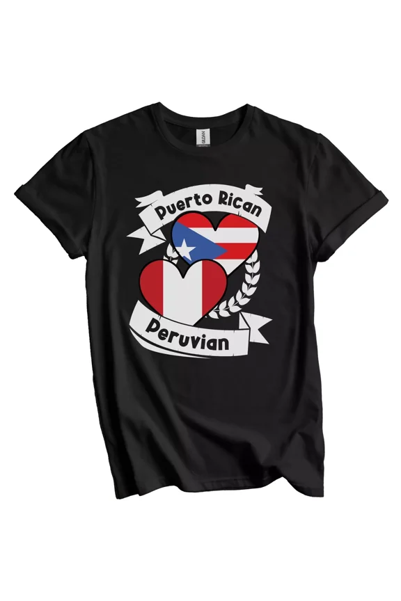 Puerto Rican Peruvian Heart Flags Puerto Rico Peru T-Shirt Gift For Men Women Unisex Tee