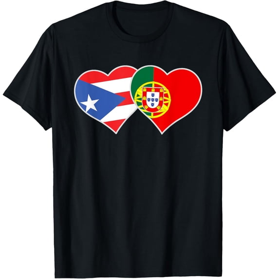 Puerto Rican Portuguese Heart Love Puerto Rico Portugal Flag T-Shirt