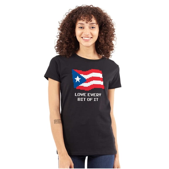Puerto Rican Pride Love Every Bit Flag Womens Slim Fit Graphic Tee Brisco Brands S