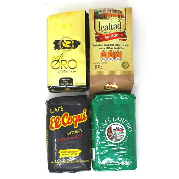 Puerto Rican Smooth Coffee Variety - Cafe Lealtad| Cafe Lareno| Cafe Oro| Cafe Coqui - (1 - 8oz pack of each)