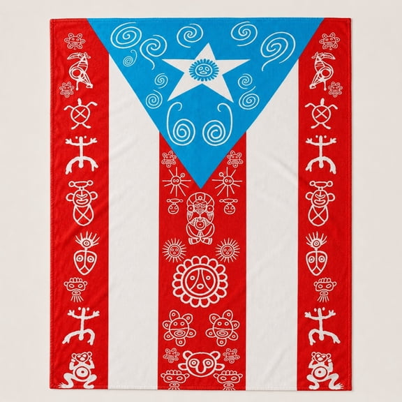 Puerto Rican Totem Fleece Throw Blanket – Taino Symbol Print, 280GSM Soft Polyester, 4 Sizes