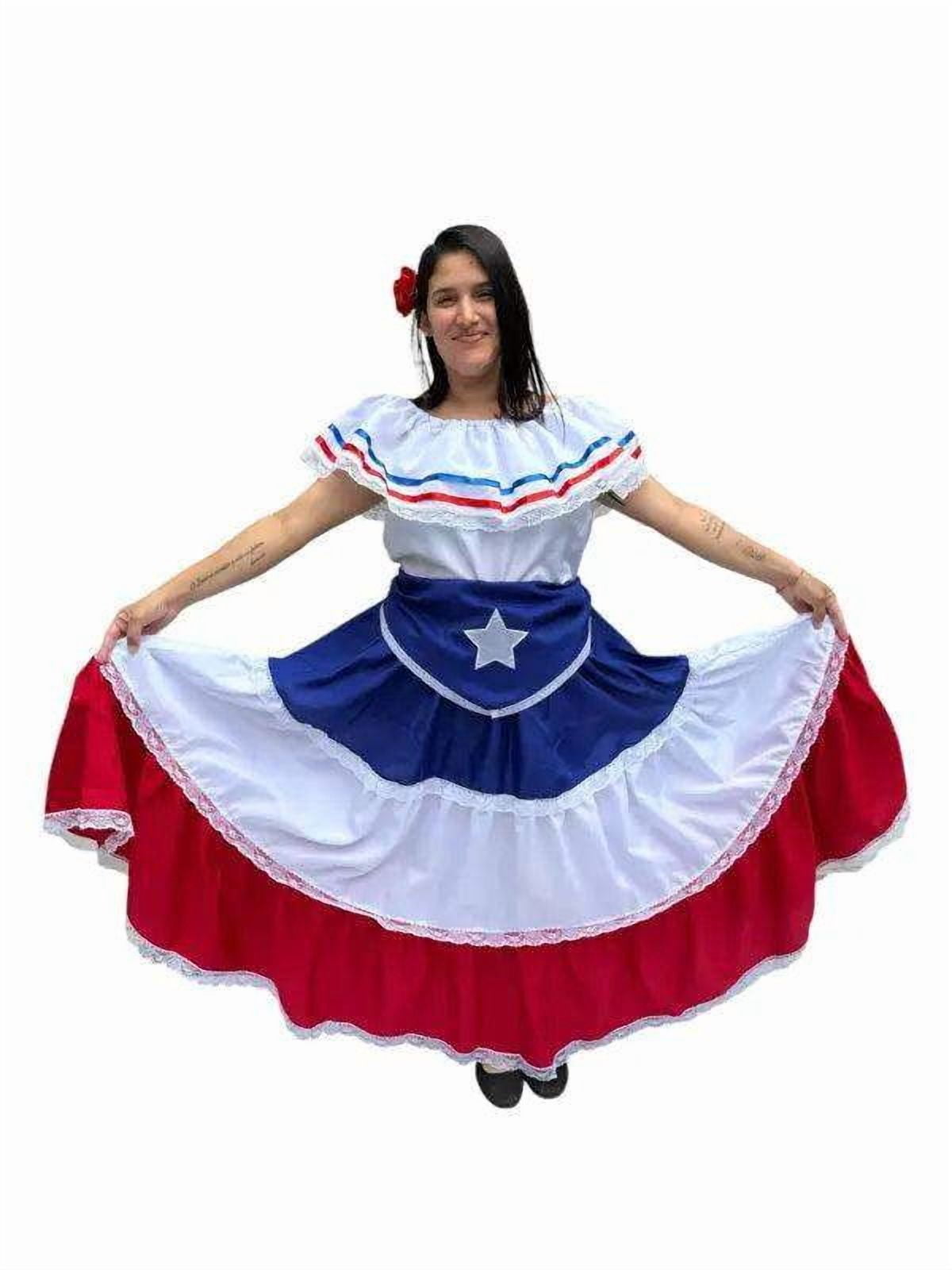 puerto rican jersey dress Puerto Rican Traditional Women Fiesta Dress with Blue Flag & Star Belt